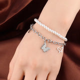 Stainless Steel Butterfly Heart Charm Bracelet for Women