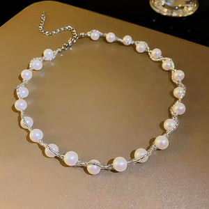 Pearl Woven Necklace Retro Style Collarbone Chain Jewelry Female