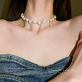 Pearl Woven Necklace Retro Style Collarbone Chain Jewelry Female