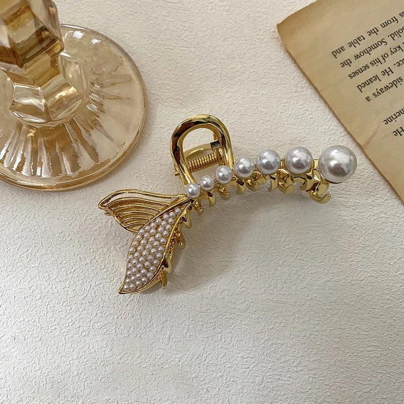 Pearl Zircon Fishtail Hairpin Clip High-End Hair Accessories
