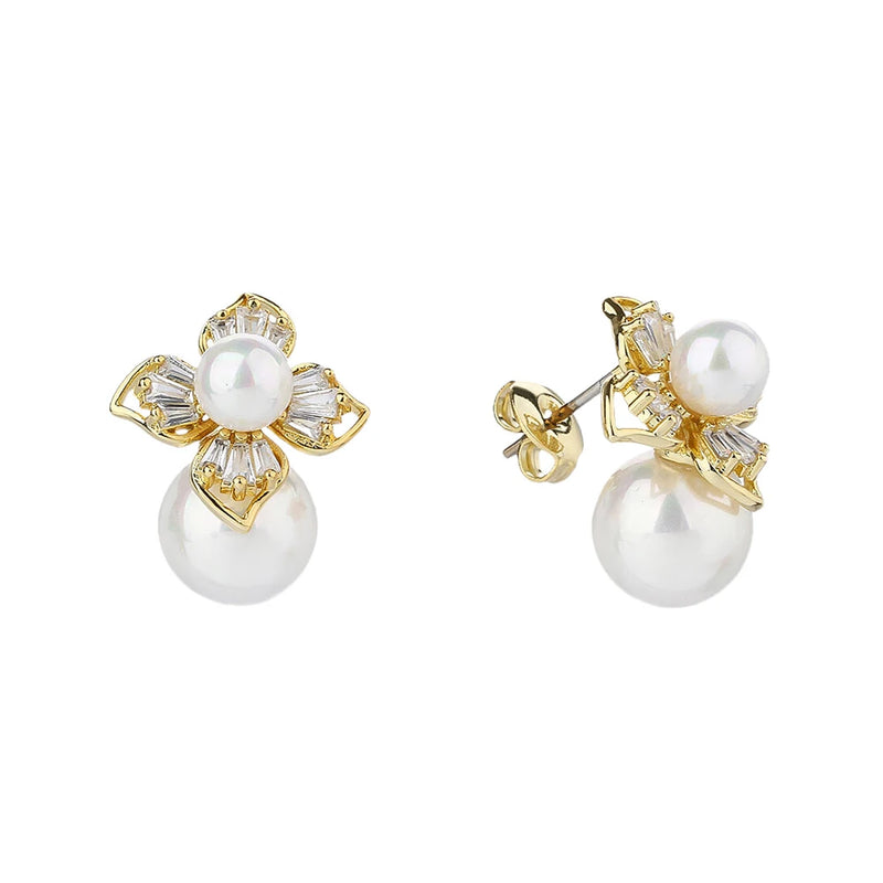 Irregular CZ Hollow Stud Earrings Women Wedding Party Jewelry