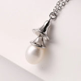 Sterling Silver Pearl Bell Pendant Necklace Hypoallergenic Jewelry