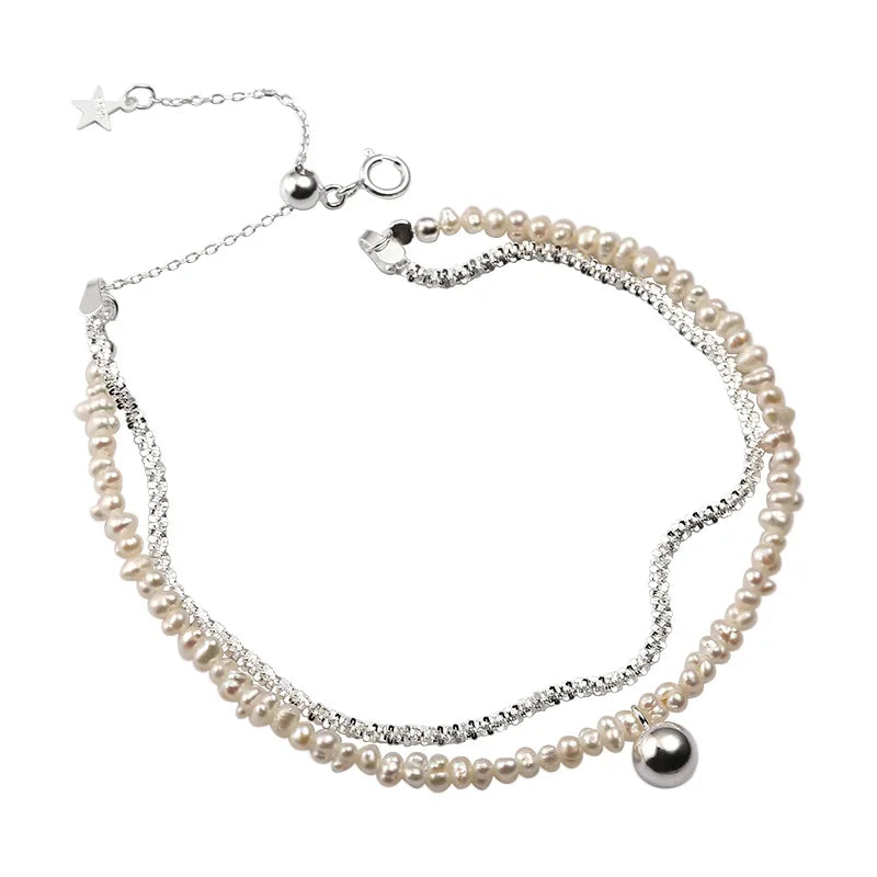 925 Sterling Silver Pearl Bracelet Double Layer Student Ins Japan Jewelry