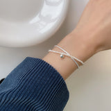 925 Sterling Silver Pearl Bracelet Double Layer Student Ins Japan Jewelry