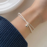 925 Sterling Silver Pearl Bracelet Double Layer Student Ins Japan Jewelry
