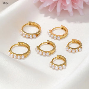 Pearl Huggie Hoop Earrings Small Dainty Jewelry