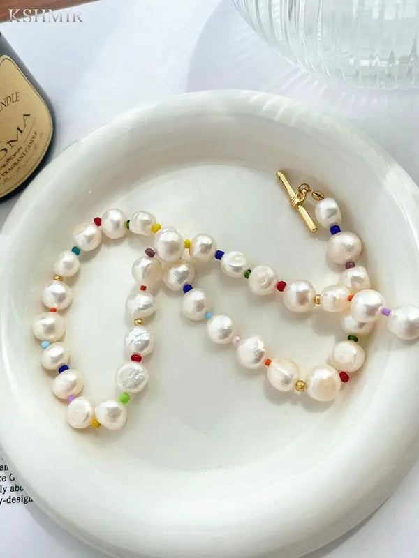 Spring and Rice Beads Pearl Choker Necklace