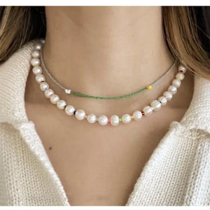 Spring and Rice Beads Pearl Choker Necklace