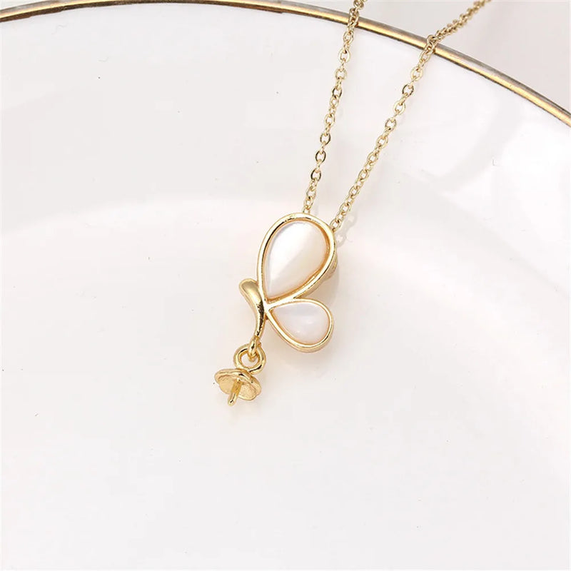 Gold-Plated Butterfly Mother Pearl Pendant Necklace