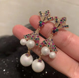 Pearl Tassel Gradient Flower Fan Earrings