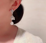 Pearl Tassel Gradient Flower Fan Earrings