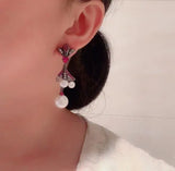 Pearl Tassel Gradient Flower Fan Earrings