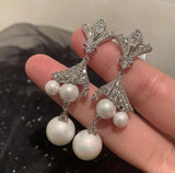Pearl Tassel Gradient Flower Fan Earrings