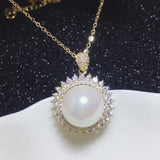 Pearl Zircon Diamonds Gemstone Pendant Necklace Women Silver Chain Choker