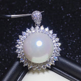 Pearl Zircon Diamonds Gemstone Pendant Necklace Women Silver Chain Choker