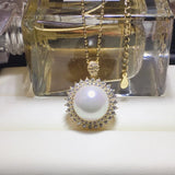 Pearl Zircon Diamonds Gemstone Pendant Necklace Women Silver Chain Choker