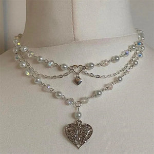 Pearls Butterfly Heart Fairycore Choker Necklace Y2K Pixie Fairycore