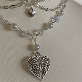 Pearls Butterfly Heart Fairycore Choker Necklace Y2K Pixie Fairycore