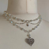 Pearls Butterfly Heart Fairycore Choker Necklace Y2K Pixie Fairycore
