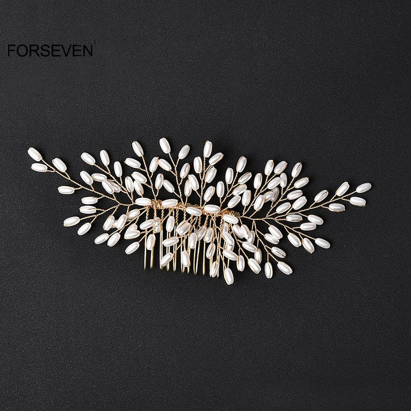 Pearls Hair Combs Metal Hairpins for Bride Wedding