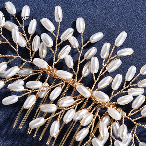 Pearls Hair Combs Metal Hairpins for Bride Wedding