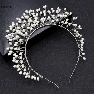 Pearls Headbands Gold/Silver Metal Hairbands for Bride Wedding