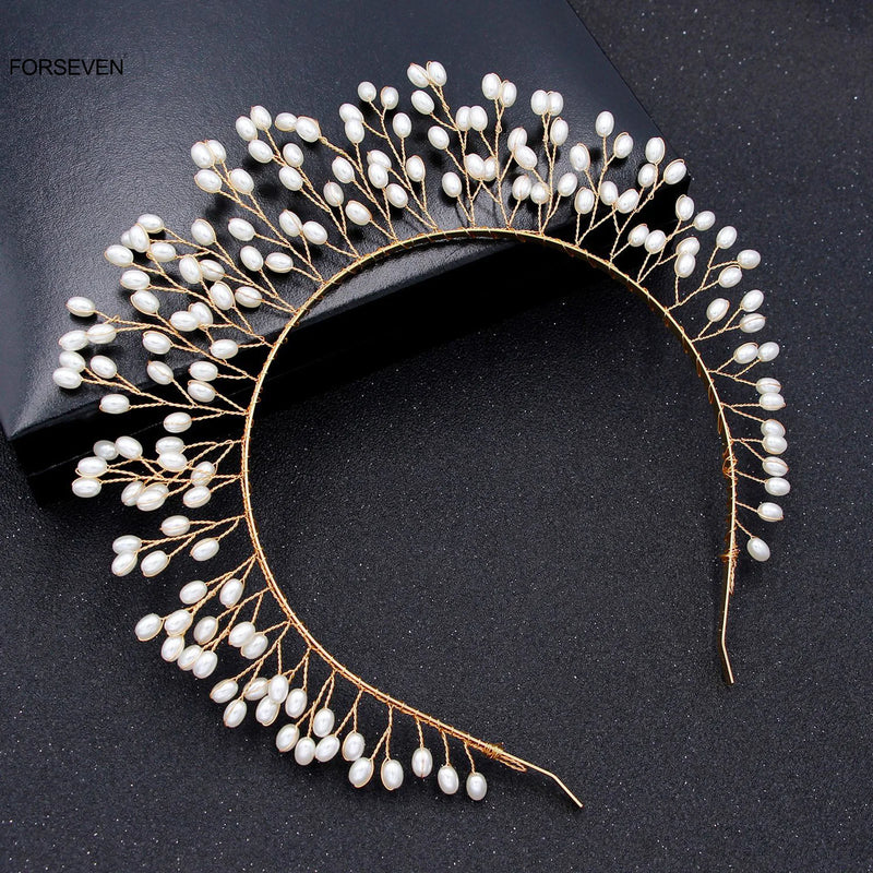 Pearls Headbands Gold/Silver Metal Hairbands for Bride Wedding