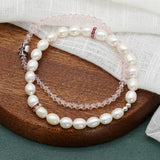 Pearls Pink Crystal Stretch Bracelet for Woman Jewelry Sets
