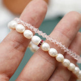 Pearls Pink Crystal Stretch Bracelet for Woman Jewelry Sets