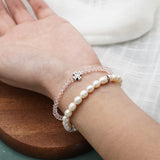 Pearls Pink Crystal Stretch Bracelet for Woman Jewelry Sets