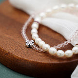 Pearls Pink Crystal Stretch Bracelet for Woman Jewelry Sets