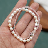 Pearls Pink Crystal Stretch Bracelet for Woman Jewelry Sets