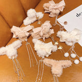 Pearls Tassel Hair Claws Women Bow Faux Fur Grips Sweet Long Hair