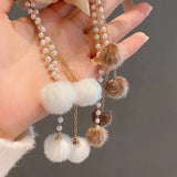 Pearls Tassel Hair Claws Women Bow Faux Fur Grips Sweet Long Hair