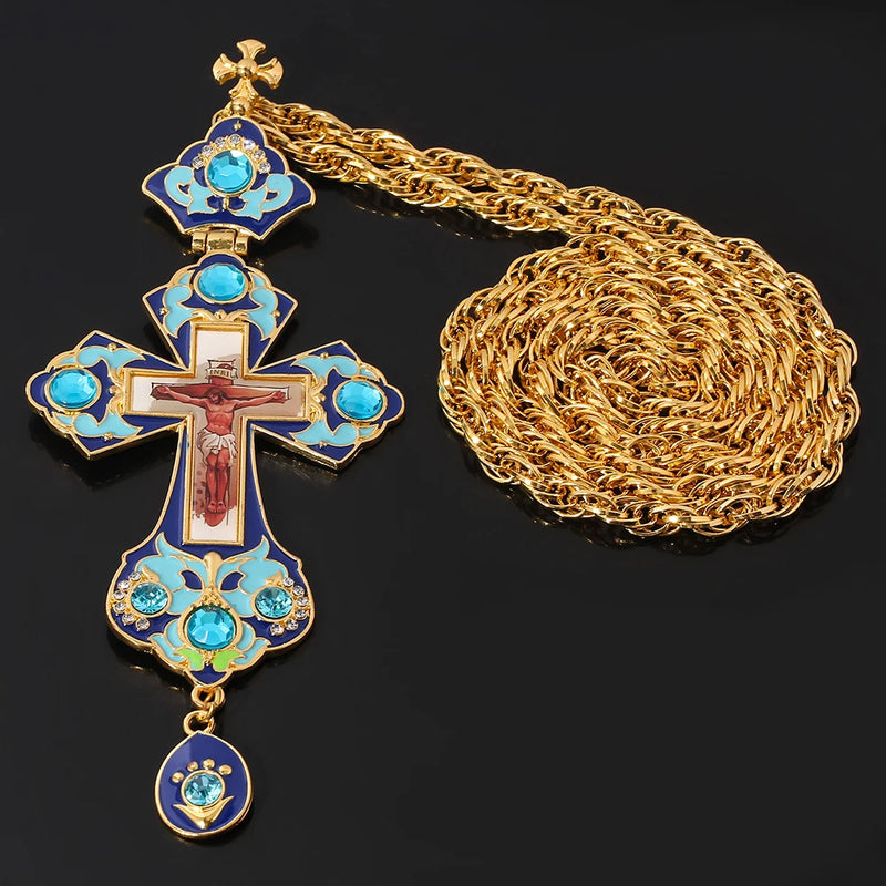 Orthodox Jesus Crucifix Pendant Enamel Necklace