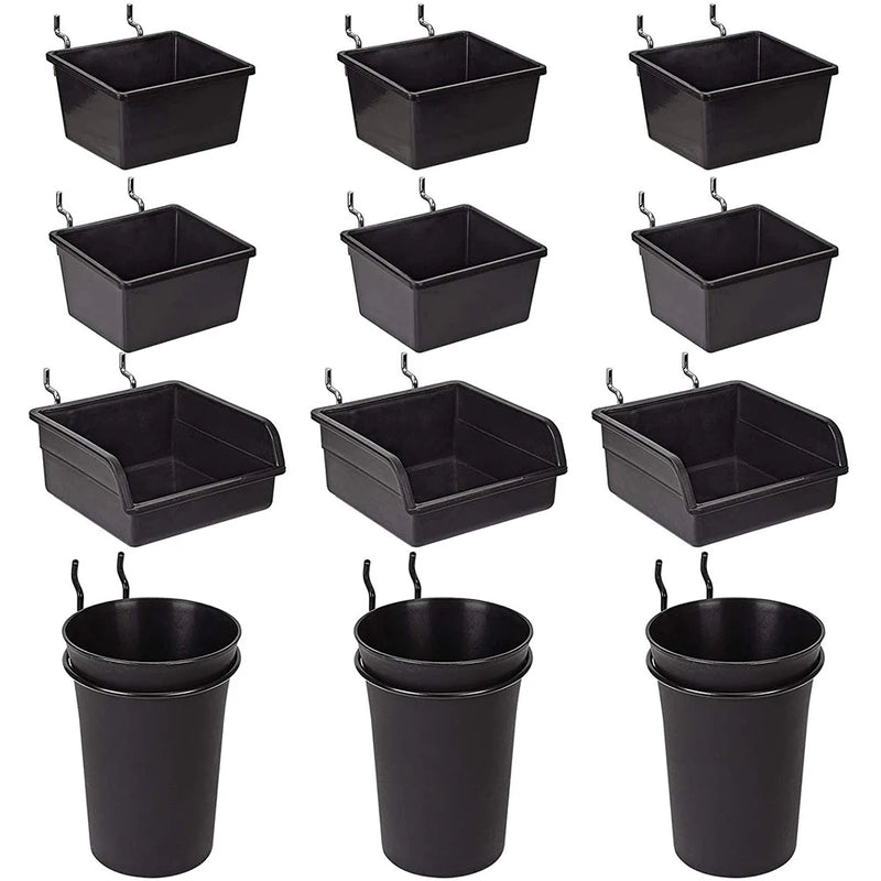 Pegboard Bins & Cups with Hooks 12 Pack