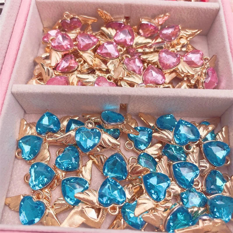 10Pcs Kpop Heart Wing Pendant Charms for DIY Jewelry Making
