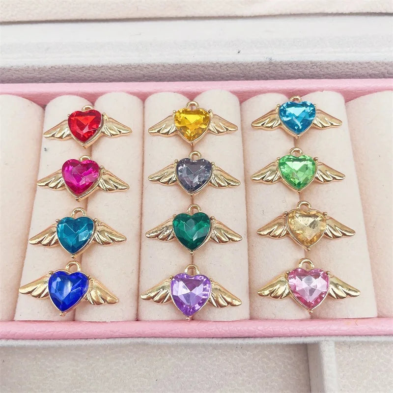 10Pcs Kpop Heart Wing Pendant Charms for DIY Jewelry Making
