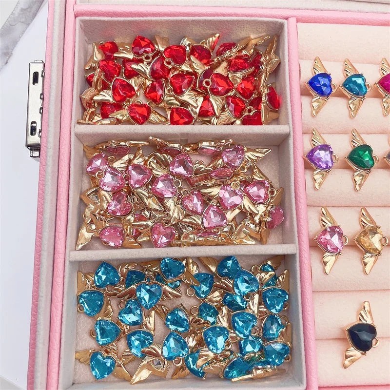 10Pcs Kpop Heart Wing Pendant Charms for DIY Jewelry Making