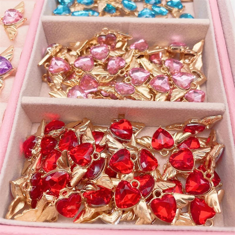 10Pcs Kpop Heart Wing Pendant Charms for DIY Jewelry Making