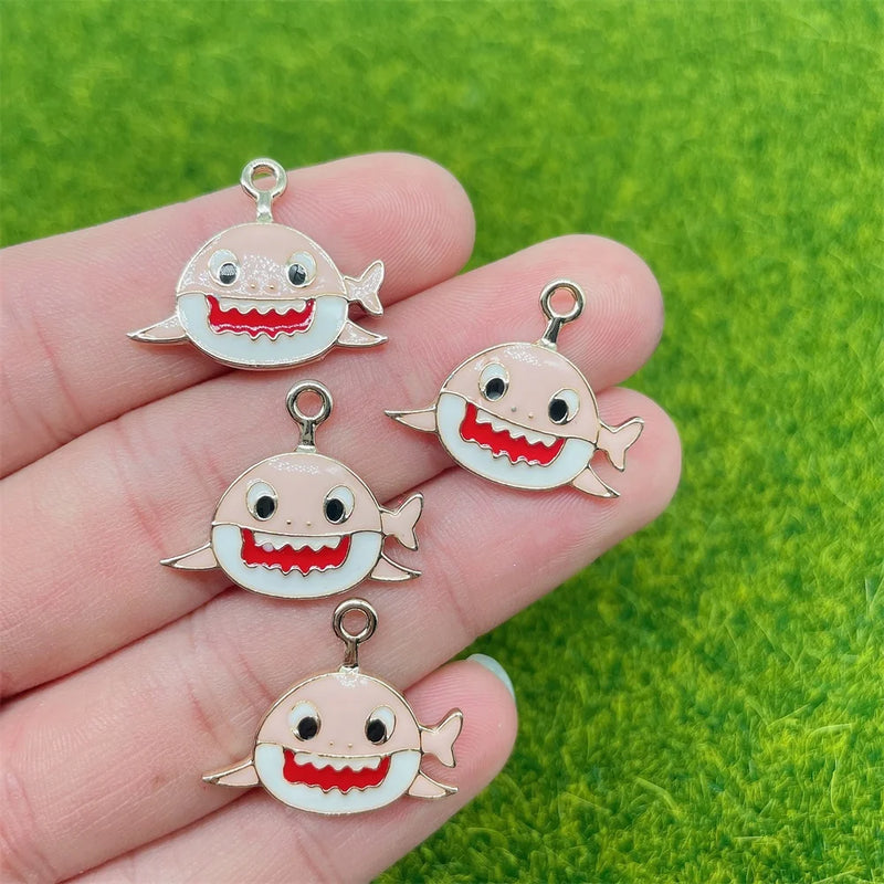 Pink Purple Cartoon Shark Charm Pendant, DIY Jewelry Making Supplies