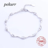 925 Silver Whirling Ribbon CZ Women Bracelet Chains Jewelry