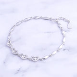 925 Silver CZ Heart In Heart Bracelet Oval Chain Wedding Gift