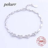 925 Silver CZ Heart In Heart Bracelet Oval Chain Wedding Gift