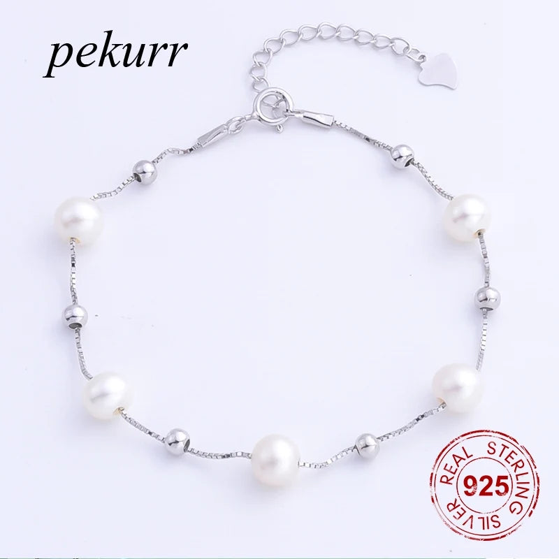 925 Silver 6.3mm Freshwater Pearl Bracelet For Women