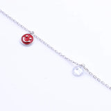 925 Silver Big CZ Gems & Star Women Bracelet Red Smile Bangle