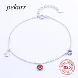 925 Silver Big CZ Gems & Star Women Bracelet Red Smile Bangle
