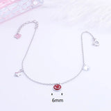 925 Silver Big CZ Gems & Star Women Bracelet Red Smile Bangle