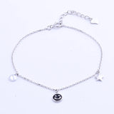 925 Silver Big CZ Gems & Star Women Bracelet Red Smile Bangle