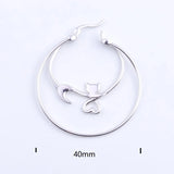 925 Silver Cat Hollow Heart Hoop Earrings Girl Jewelry